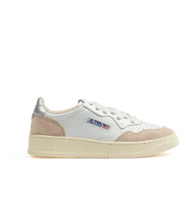 Autry Medalist Low Leather And Suede White Silver Women