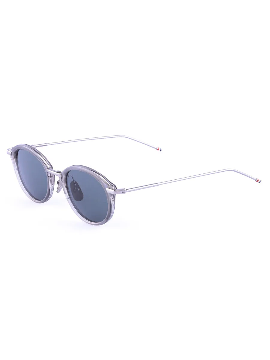 011A-068 Satin Crystal Grey Acetate and Black Iron Titanium Round Sunglasses