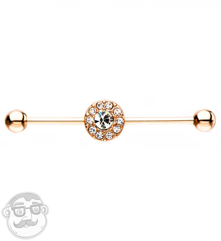 14G Rose Gold PVD CZ Disk Industrial Barbell