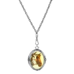 1928 Jewelry&reg; Silver Tone Oval Horse Head Stone Necklace 30 Inch