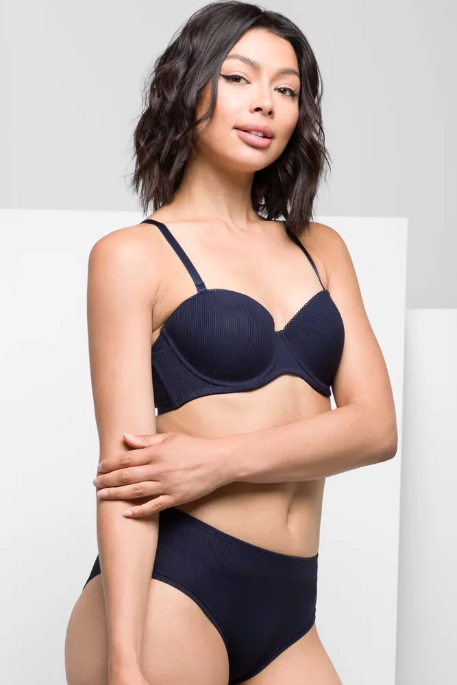 2 Pack Rib Multiway Bras Navy & Natural