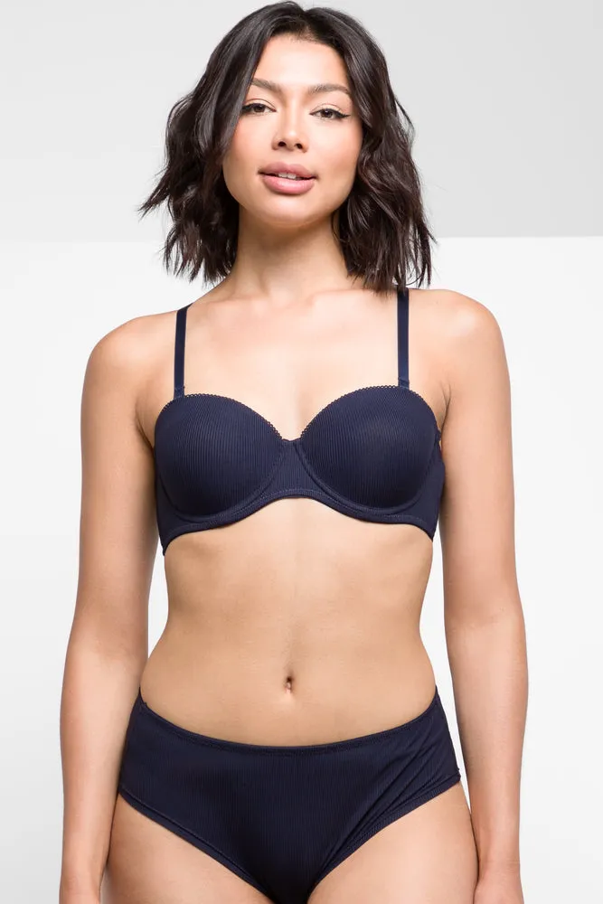 2 Pack Rib Multiway Bras Navy & Natural