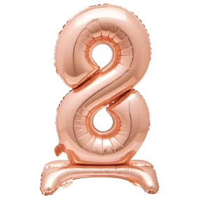 Air-filled Standing Rose Gold Number 8 Foil Balloon, 34 inches