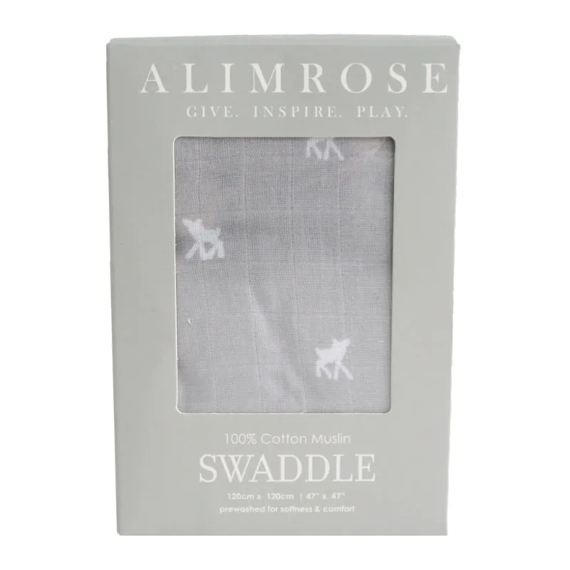 Alimrose - Muslin Swaddle Deer on Grey