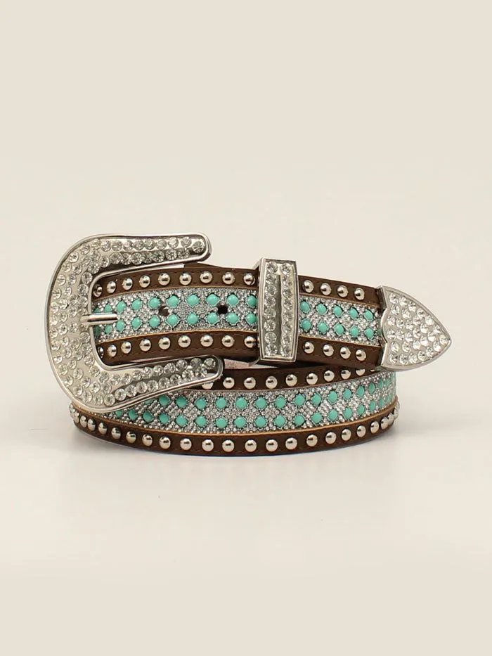 Angel Ranch D140002102 Ladies Turquoise Clear Stones Belt Brown