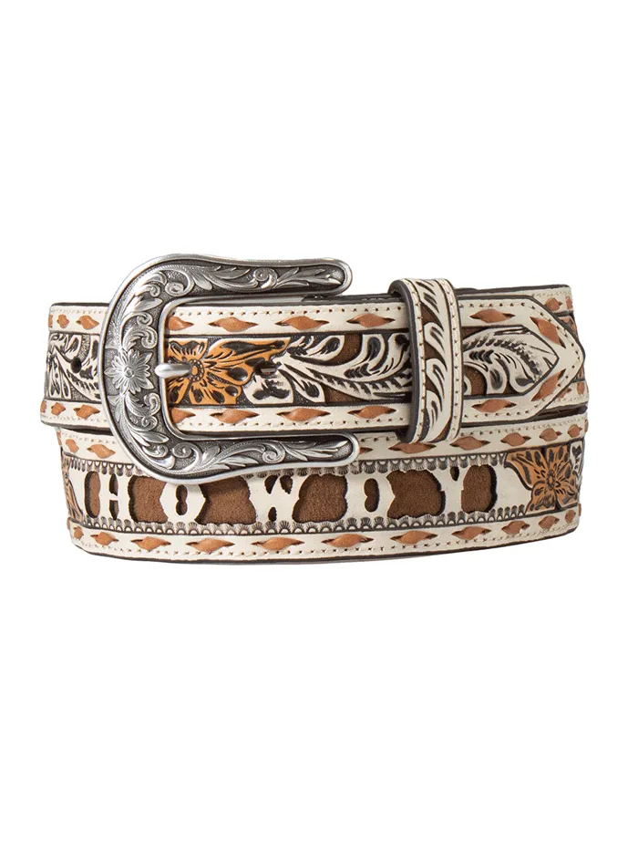 Angel Ranch D140006512 Womens Howdy Filigree Belt Brown Ivory