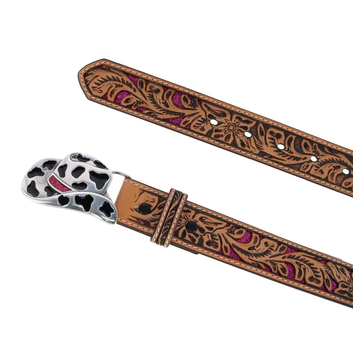 Angel Ranch Girl's Tooled Leather Western Belt with Cowgirl Hat Buckle