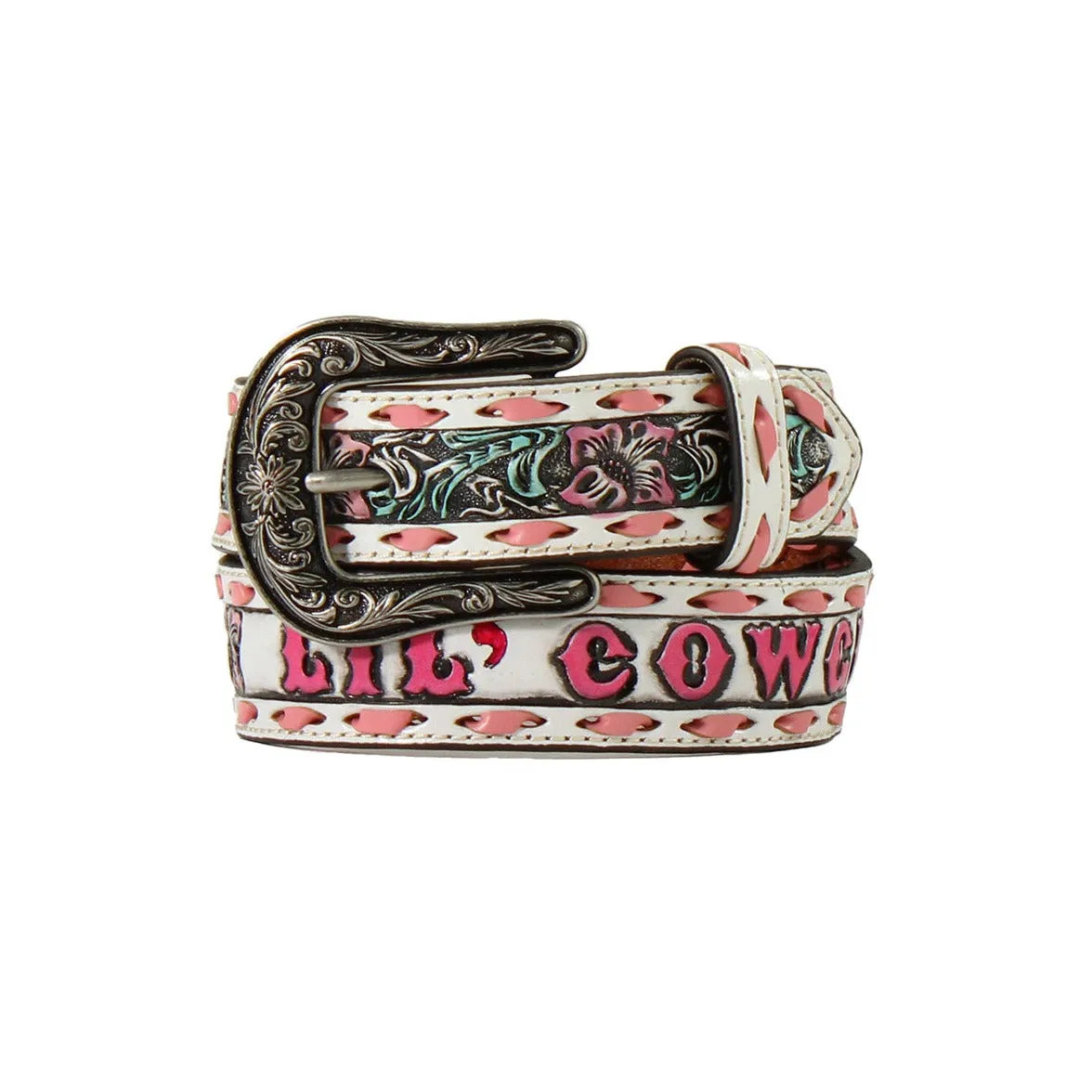 Angel Ranch Youth Lil' Cowgirl Floral Embossed Pink & White Belt