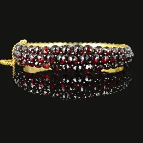 Antique Rose Cut Bohemian Garnet Bracelet Bangle