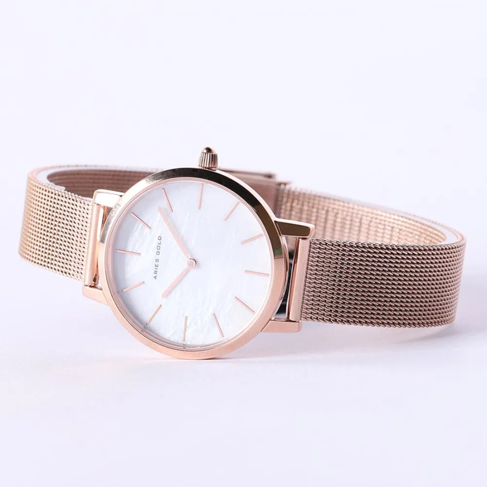 ARIES GOLD COSMO ROSE GOLD STAINLESS STEEL L 1024 RG-MP MESH STRAP WOMEN'S WATCH