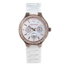 ARIES GOLD ENCHANT CONQUERESS ROSE GOLD STAINLESS STEEL L 5004Z RG-W WHITE CERAMIC STRAP WOMEN'S WATCH