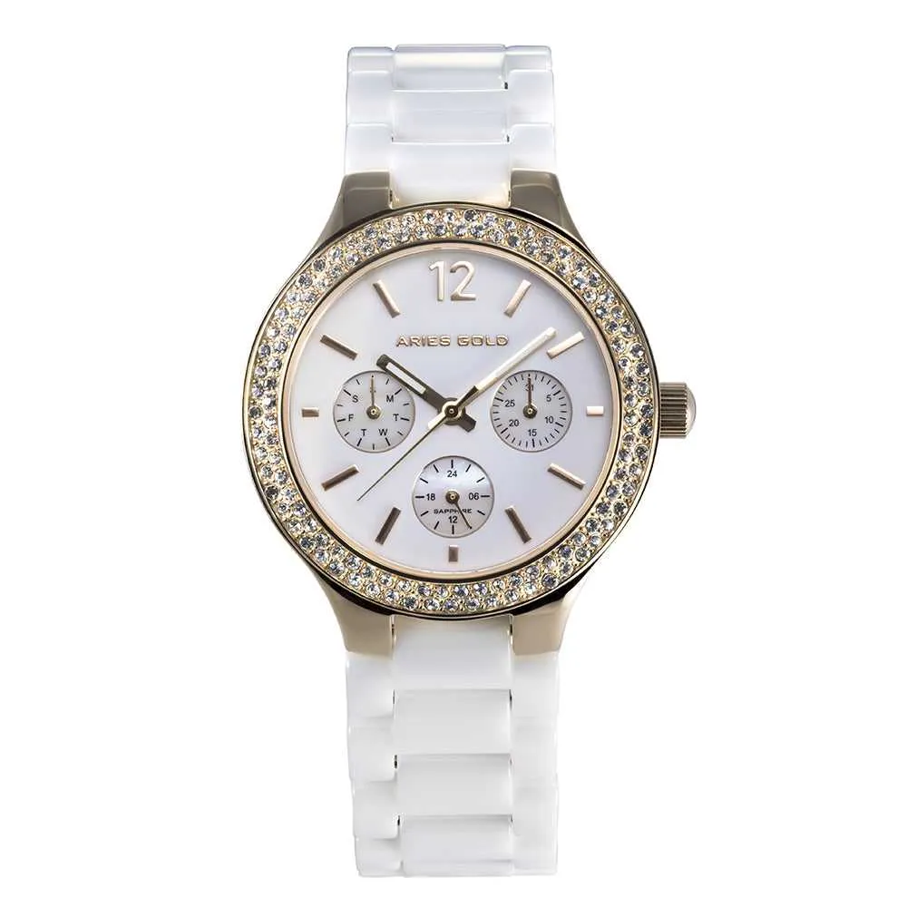 ARIES GOLD L 5004Z G-W WHITE CERAMIC STRAP WOMEN'S WATCH