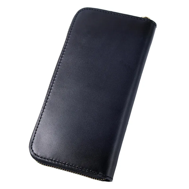 Around Zip Black Leather Long Wallet Mens Wolf Zipper Clutch Wallet for Men