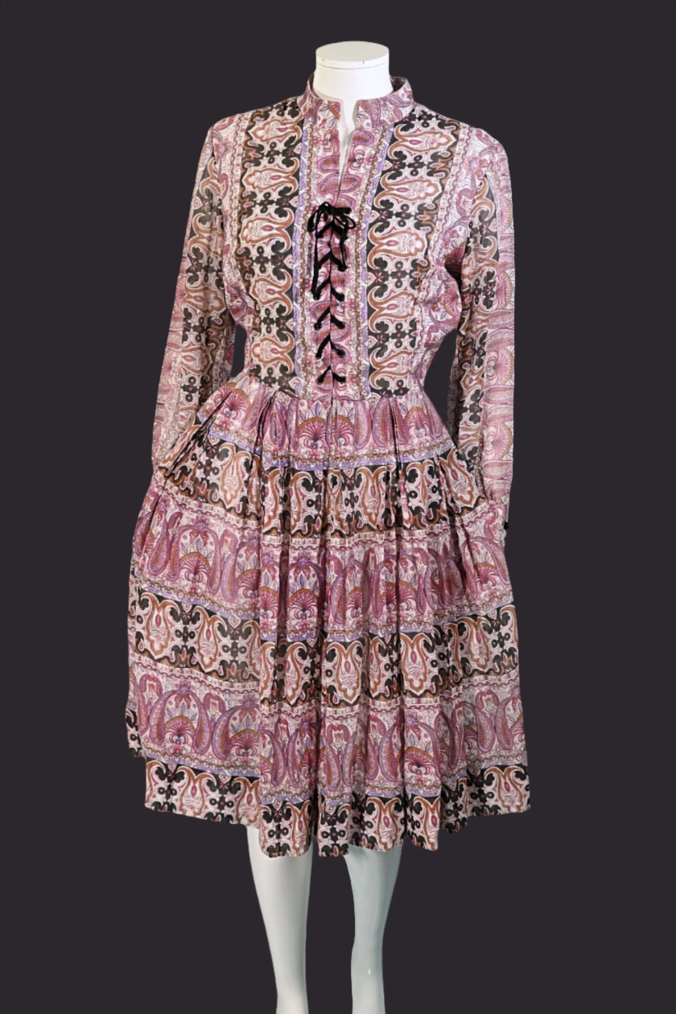 Avalon 60s/70s Bohemian Corset Lace Up Indian Print Hippie Dress