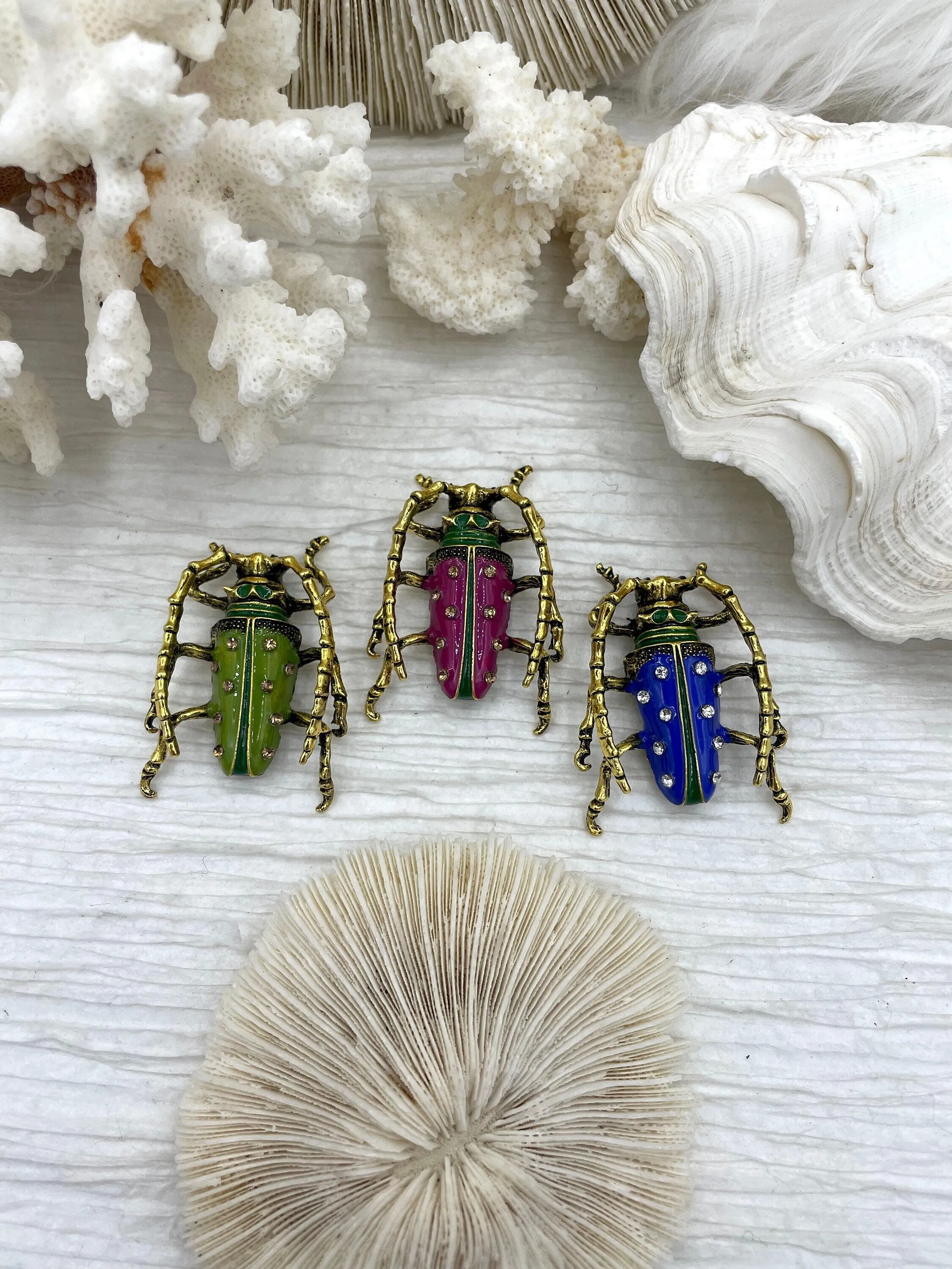 Beetle Charm/Pendant, Enamel Rhinestone Pendant, Gold 46mm Pendants, Insect Pendants,Bug Pendants, 3 colors Fast Ship