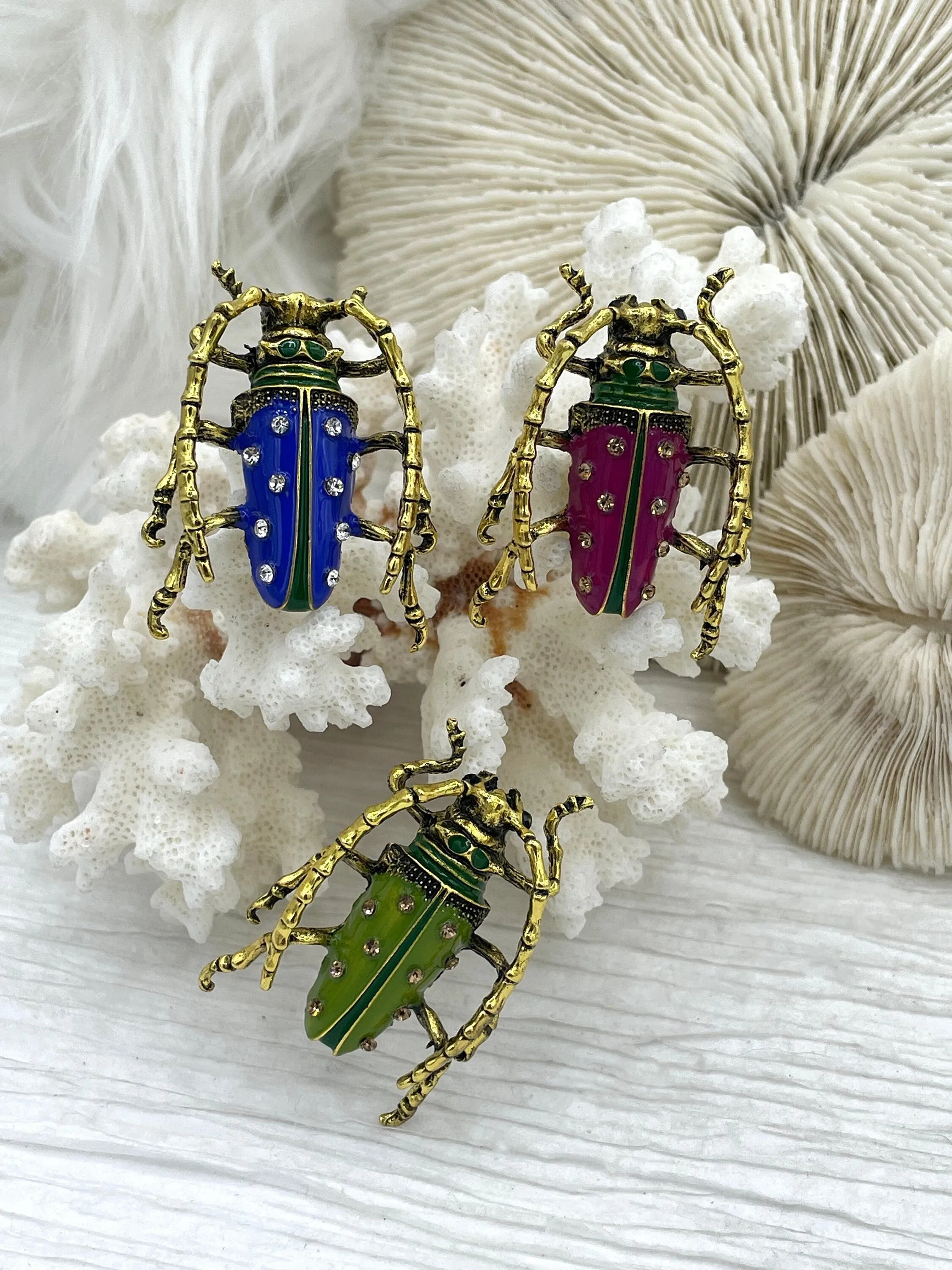 Beetle Charm/Pendant, Enamel Rhinestone Pendant, Gold 46mm Pendants, Insect Pendants,Bug Pendants, 3 colors Fast Ship