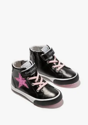 Black glitter star high top sneaker