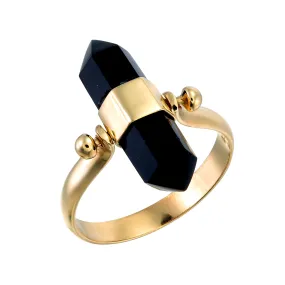 BLACK ONYX SWIVEL RING - GOLD