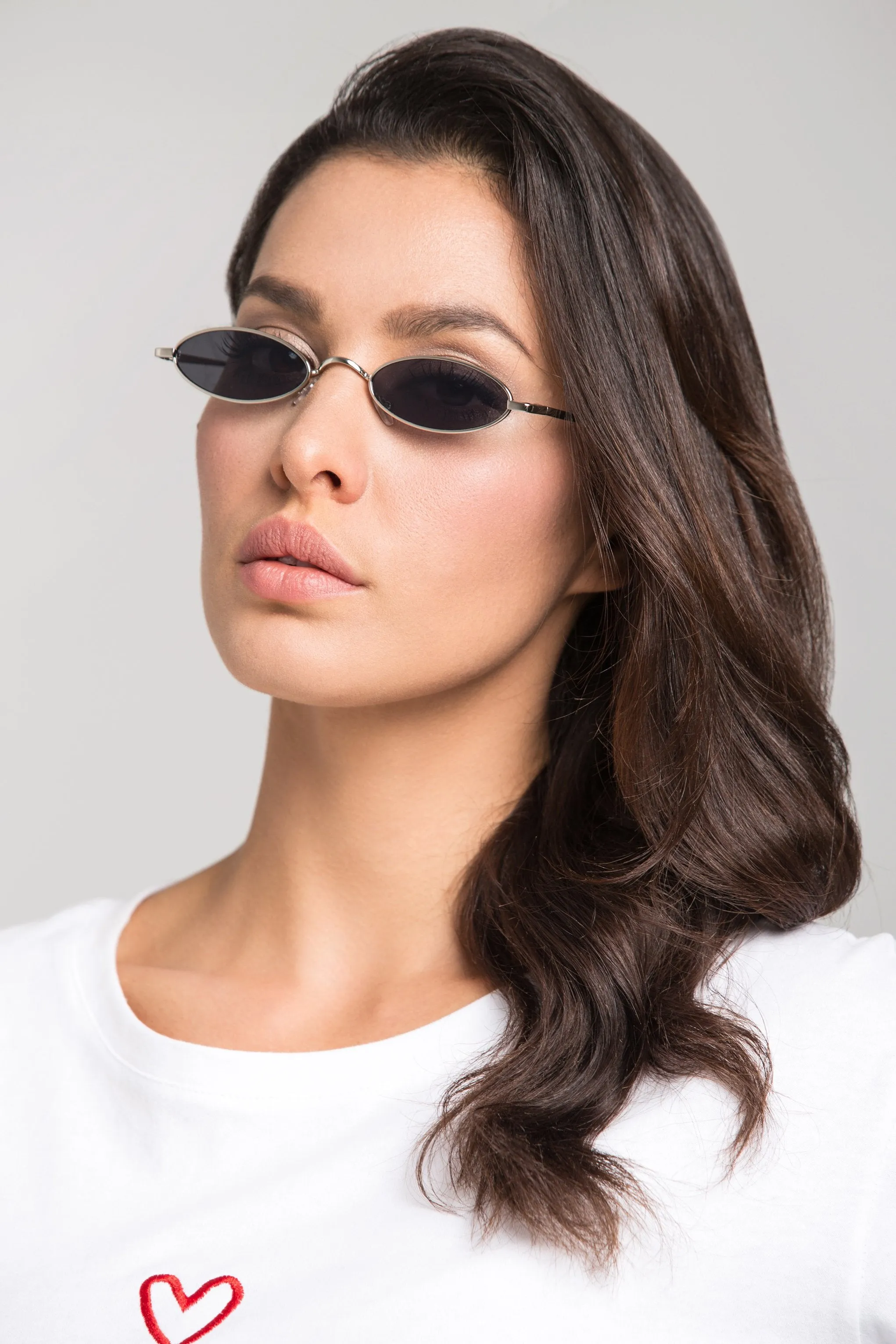 Black Super Slim Metal Oval Sunglasses