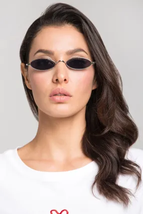 Black Super Slim Metal Oval Sunglasses