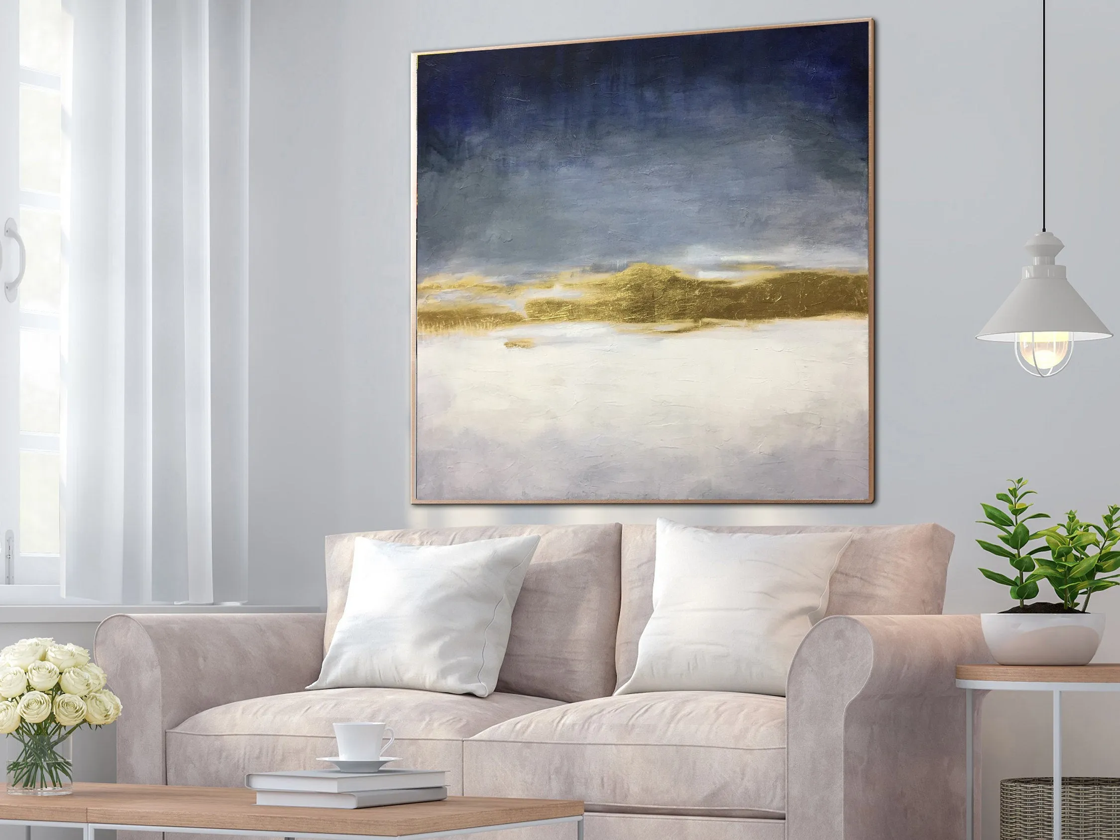 Blue Abstract Painting Gold Contemporary Art Office Painting Sp017