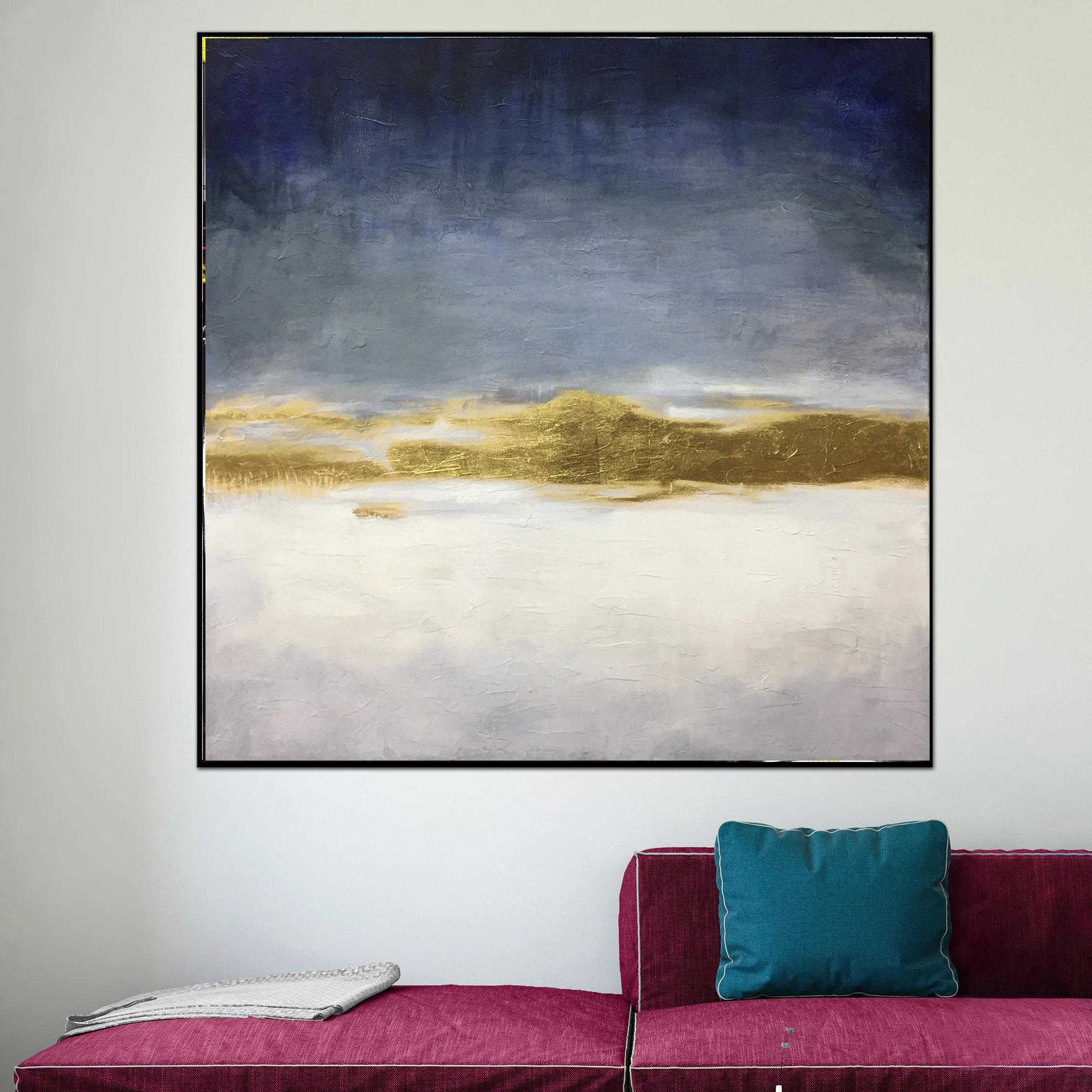 Blue Abstract Painting Gold Contemporary Art Office Painting Sp017