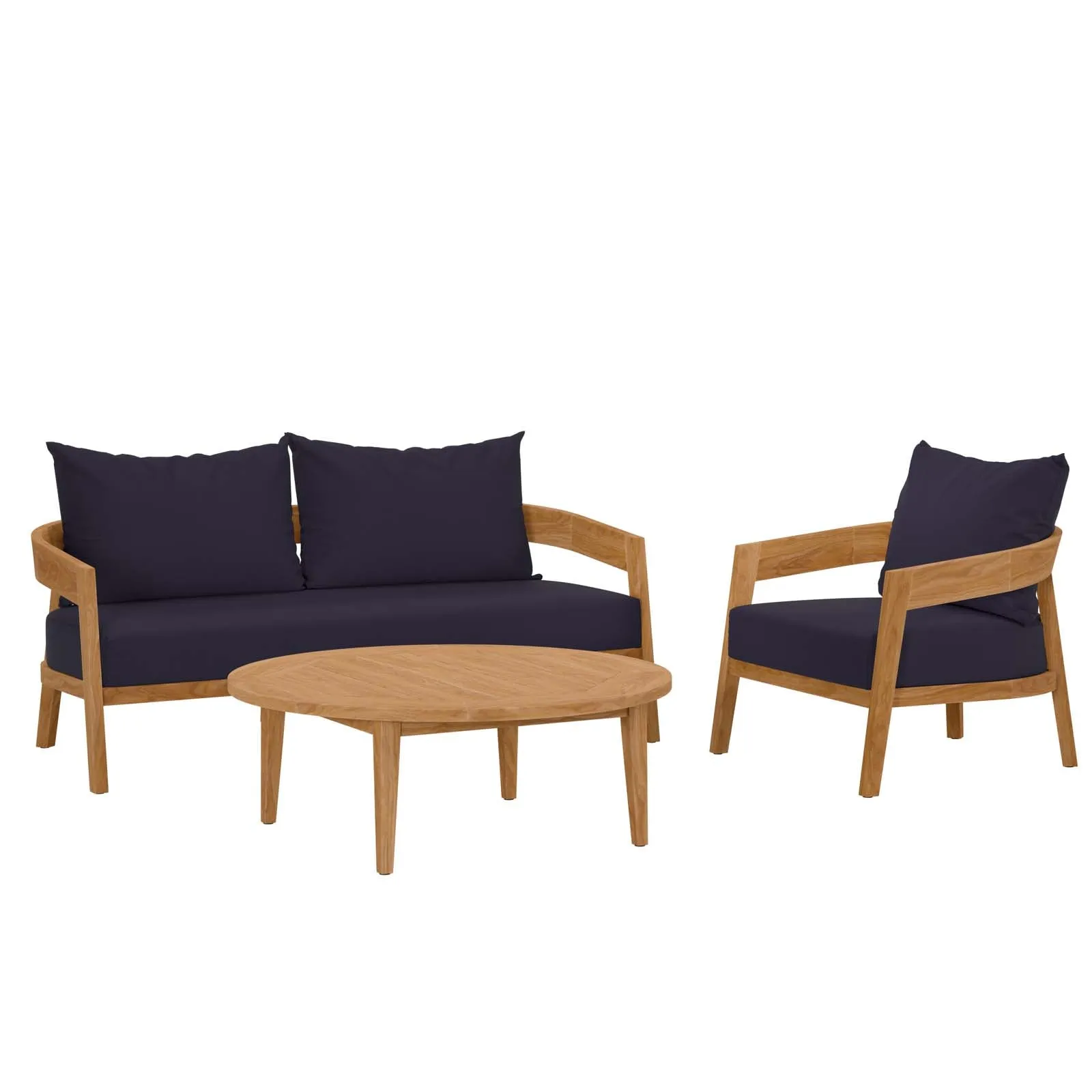 Brisbane 3-Piece Teak Wood Outdoor Patio Outdoor Patio Set By Modway - EEI-5834 - Natural Navy