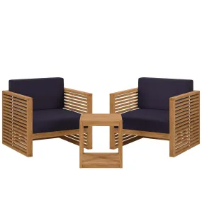 Carlsbad 3-Piece Teak Wood Outdoor Patio Outdoor Patio Set By Modway - EEI-5838 - Natural Navy