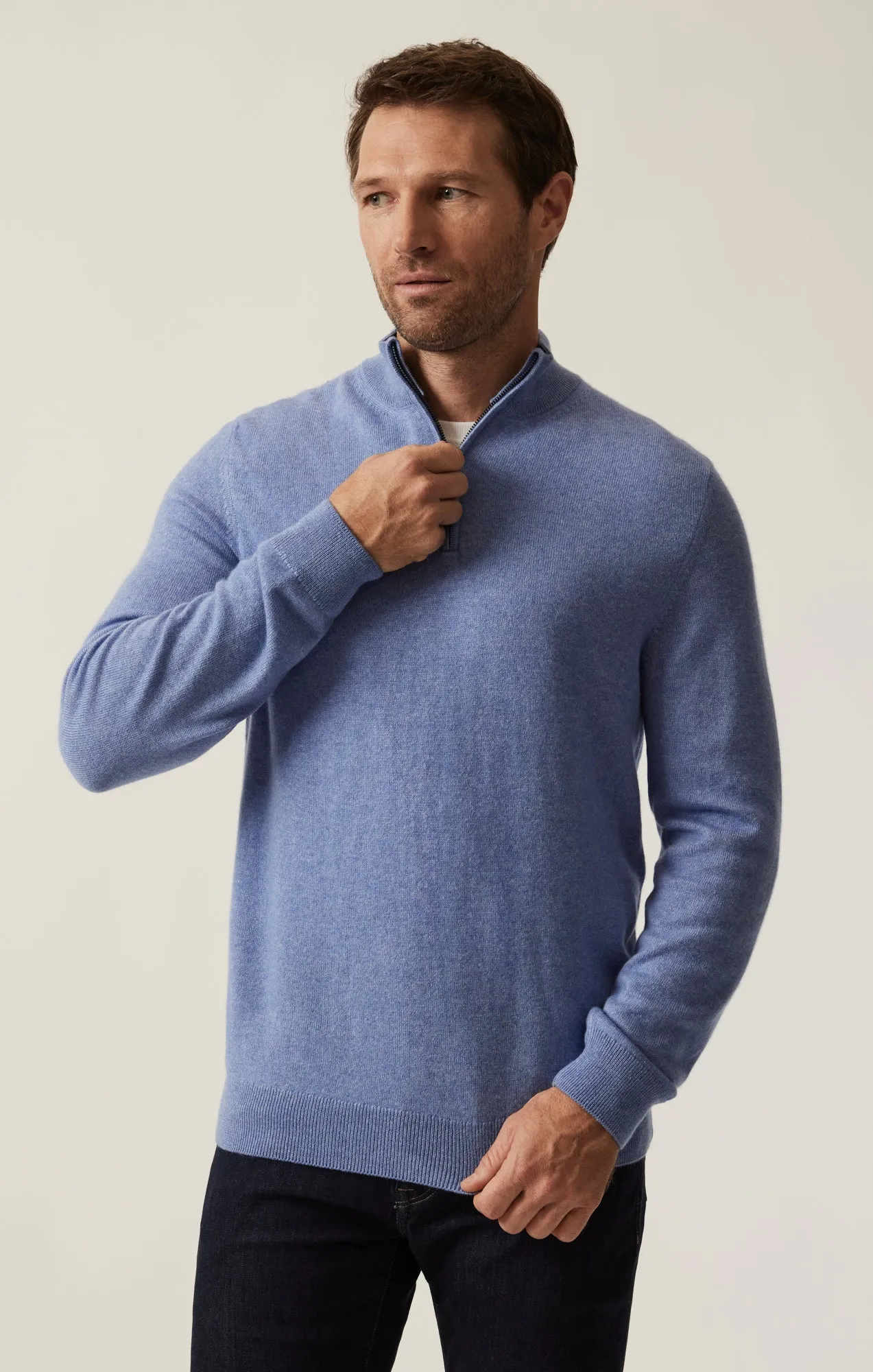 Cashmere Quarter Zip Sweater In Skipper Blue