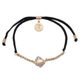 CHAIN & CORD CRYSTAL BRACELET - DIAMOND QUARTZ- BLACK - GOLD