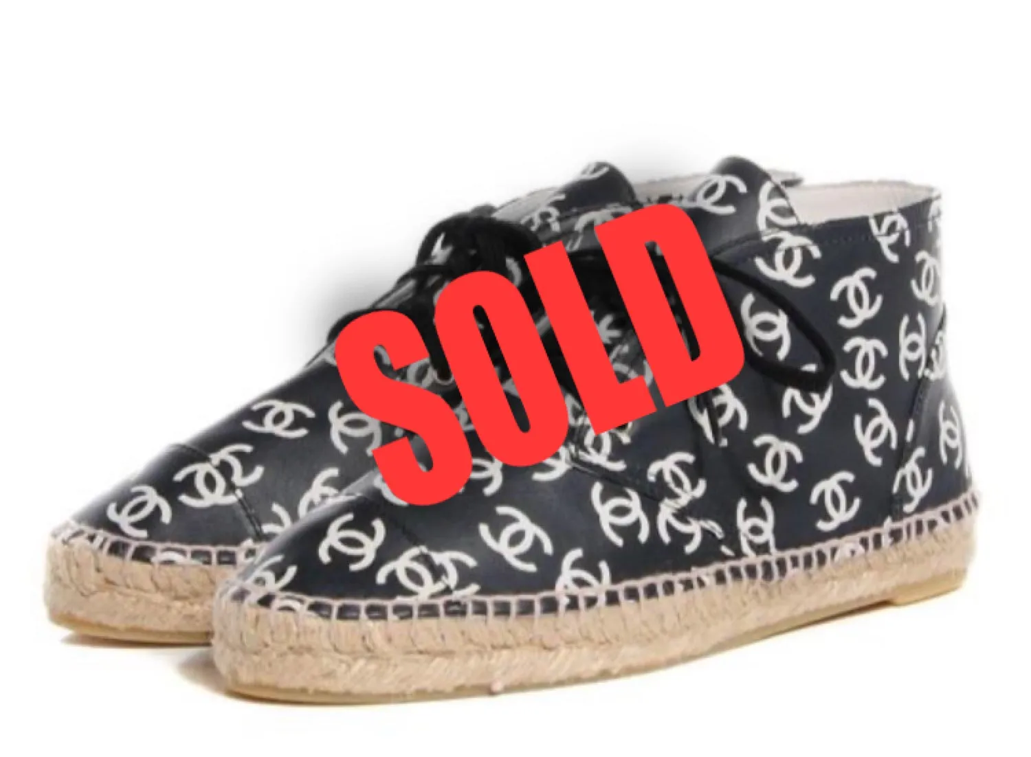 Chanel 15S, 2015 Summer Hightop CC logo Leather Espadrille sneakers EU 38 US 7.5/8