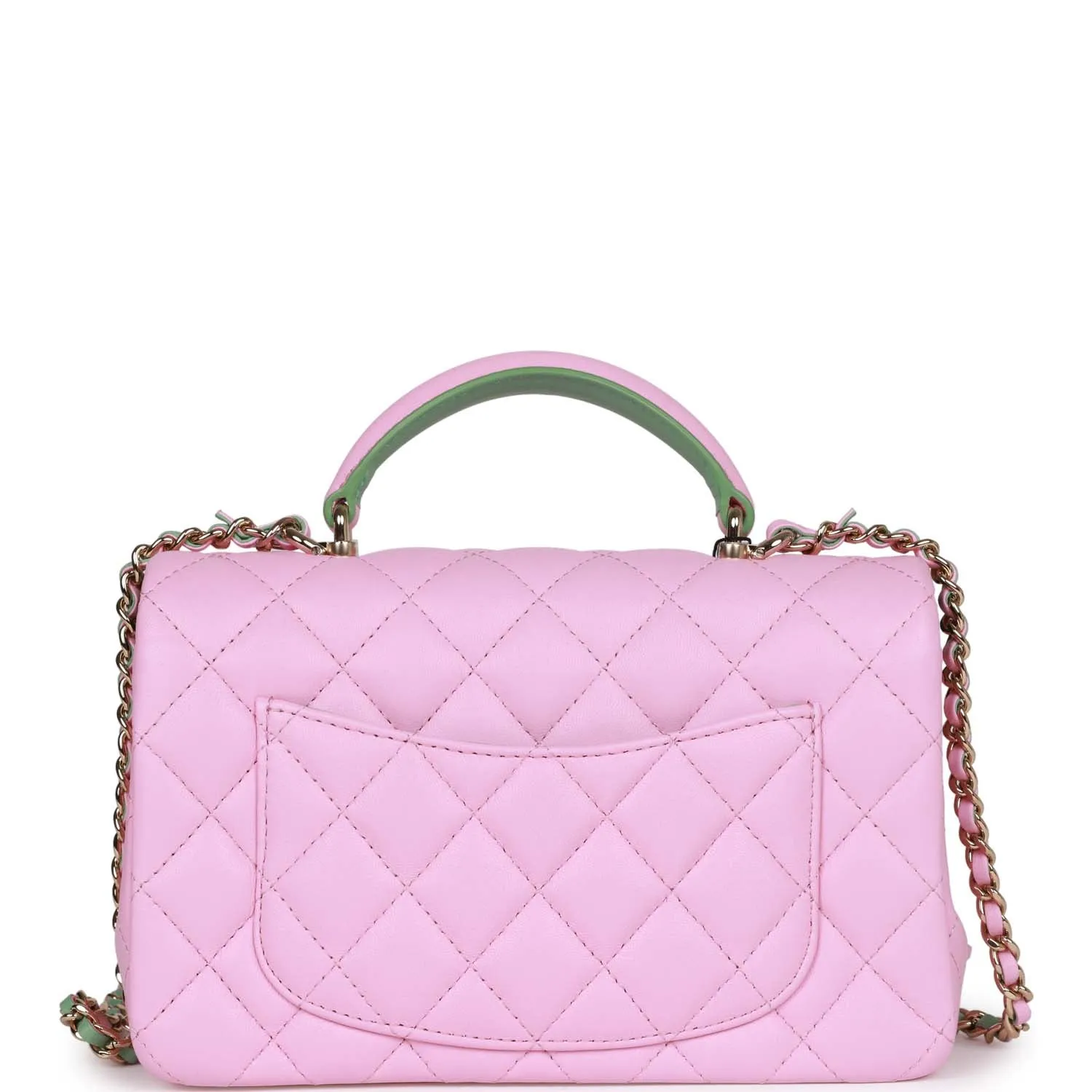 Chanel Mini Rectangular Flap with Top Handle Pink and Green Lambskin Light Gold Hardware