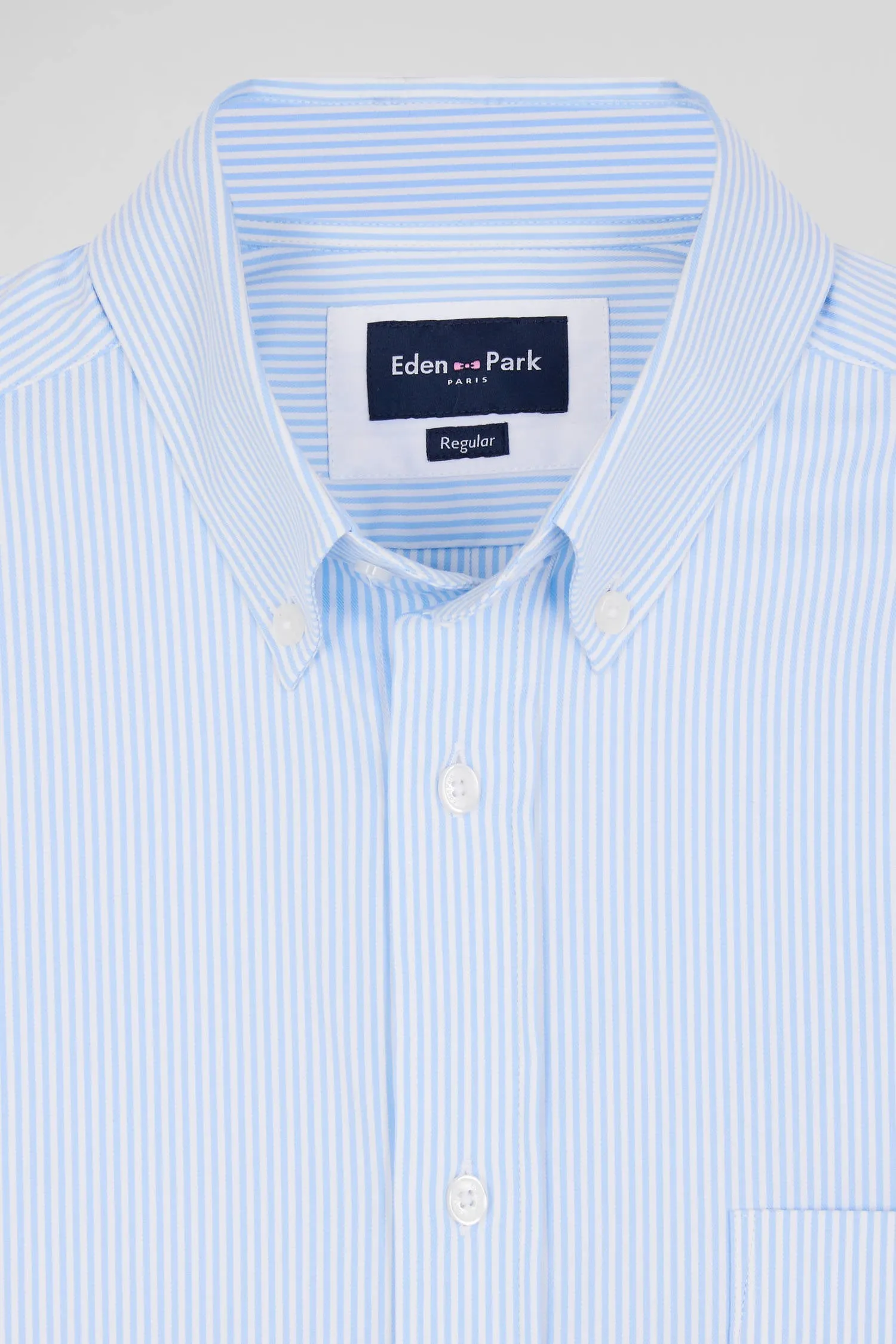 Chemise en popeline de coton bleue à rayures bton coupe Regular