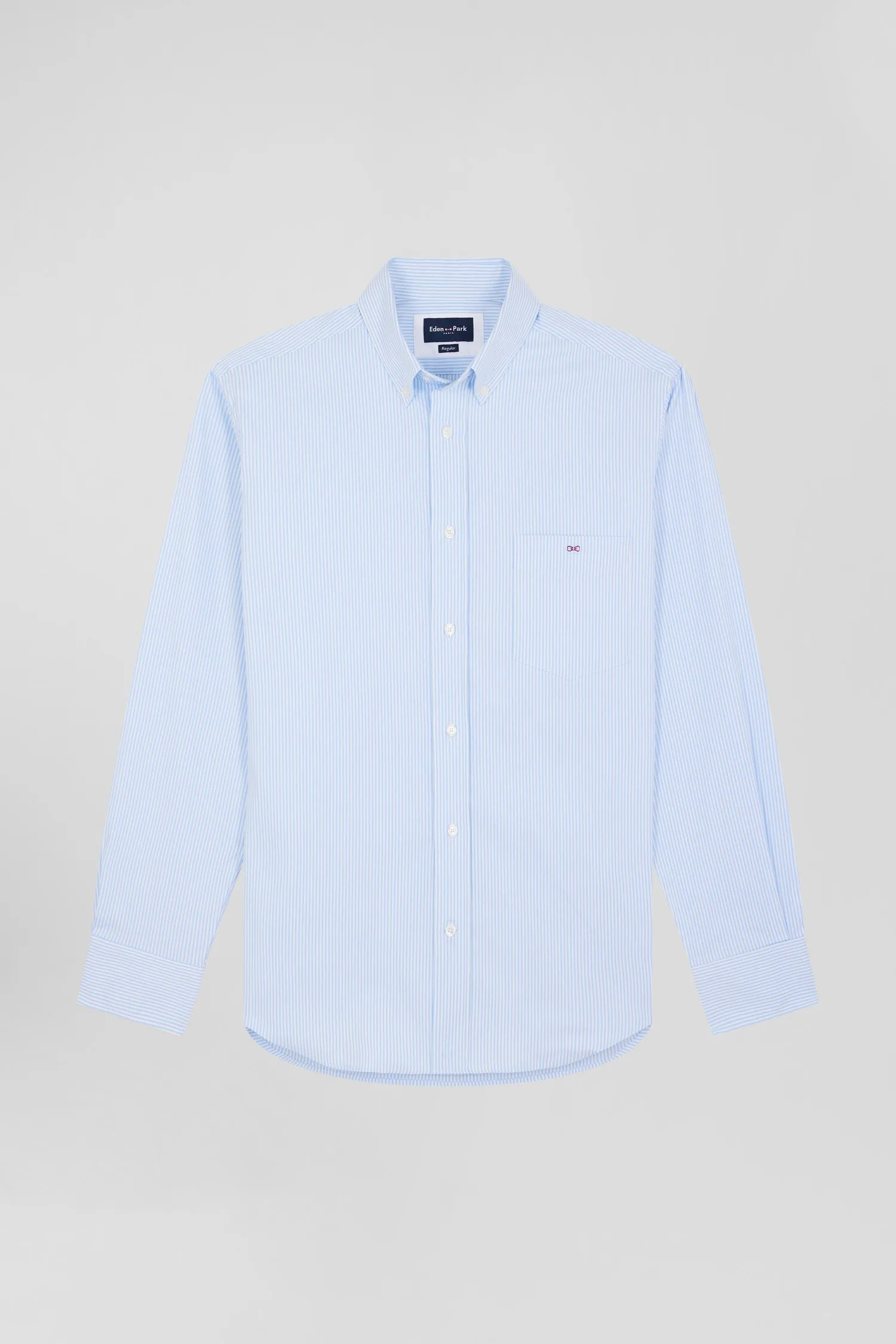 Chemise en popeline de coton bleue à rayures bton coupe Regular