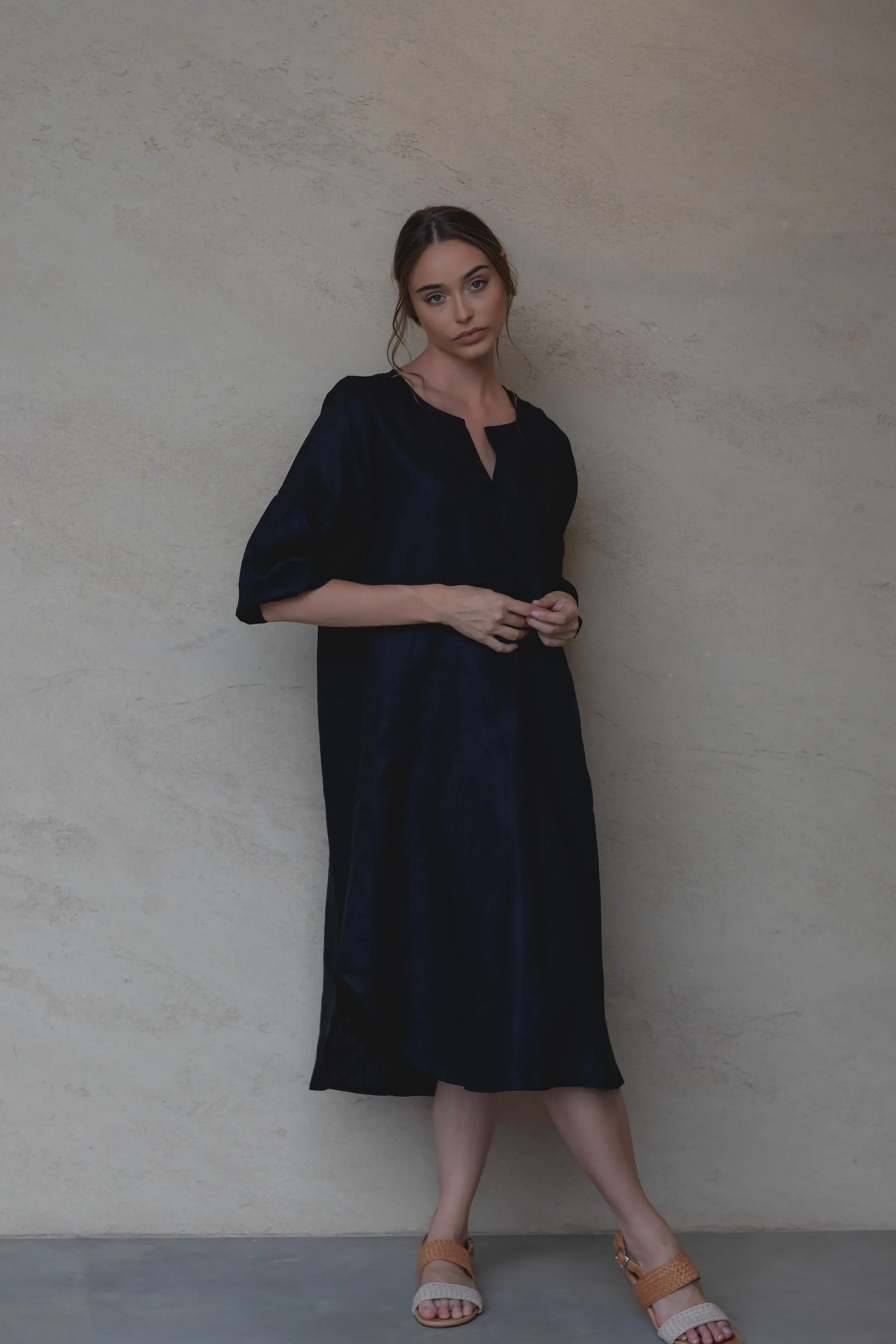 Claudette Linen Dress Black