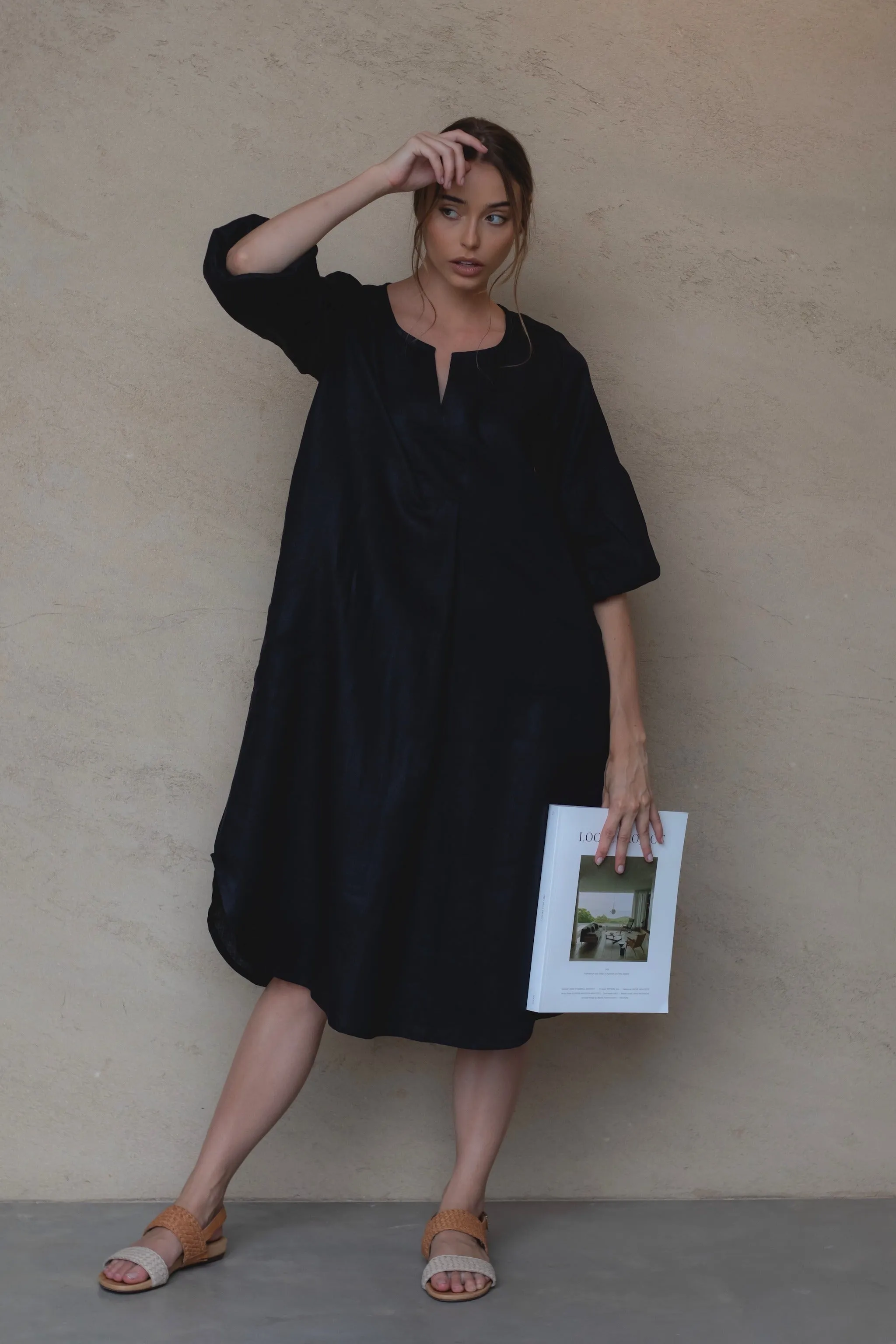 Claudette Linen Dress Black