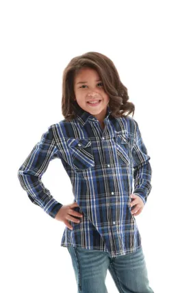 Cowgirl Tuff Girls dark blue/white plaid button up