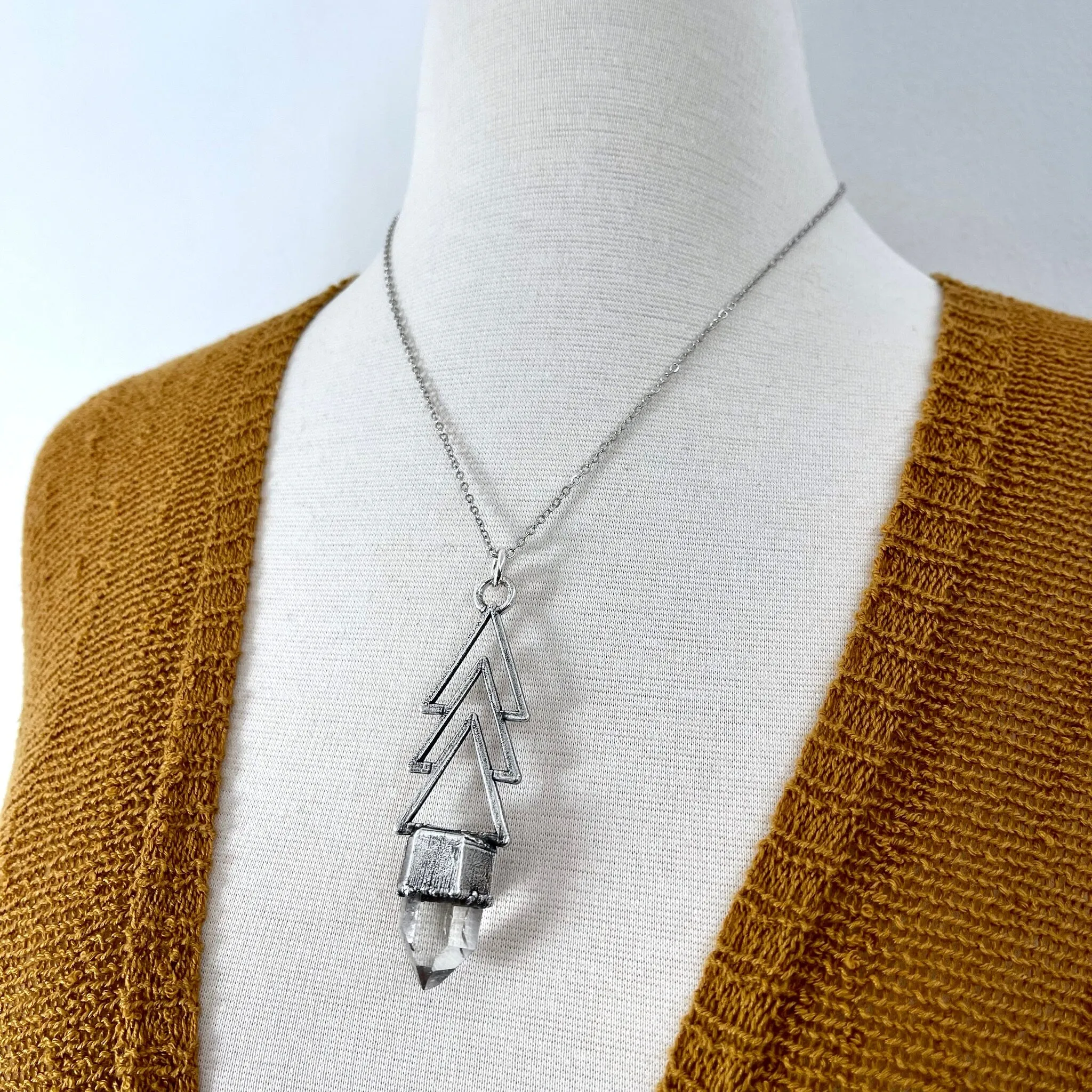 Crystal Necklace - Moss & Moon Collection - Clear Quartz Necklace set in Fine Silver / One of a Kind - by Foxlark