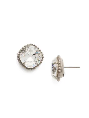 Cushion-Cut Solitaire Stud Earrings-Crystal