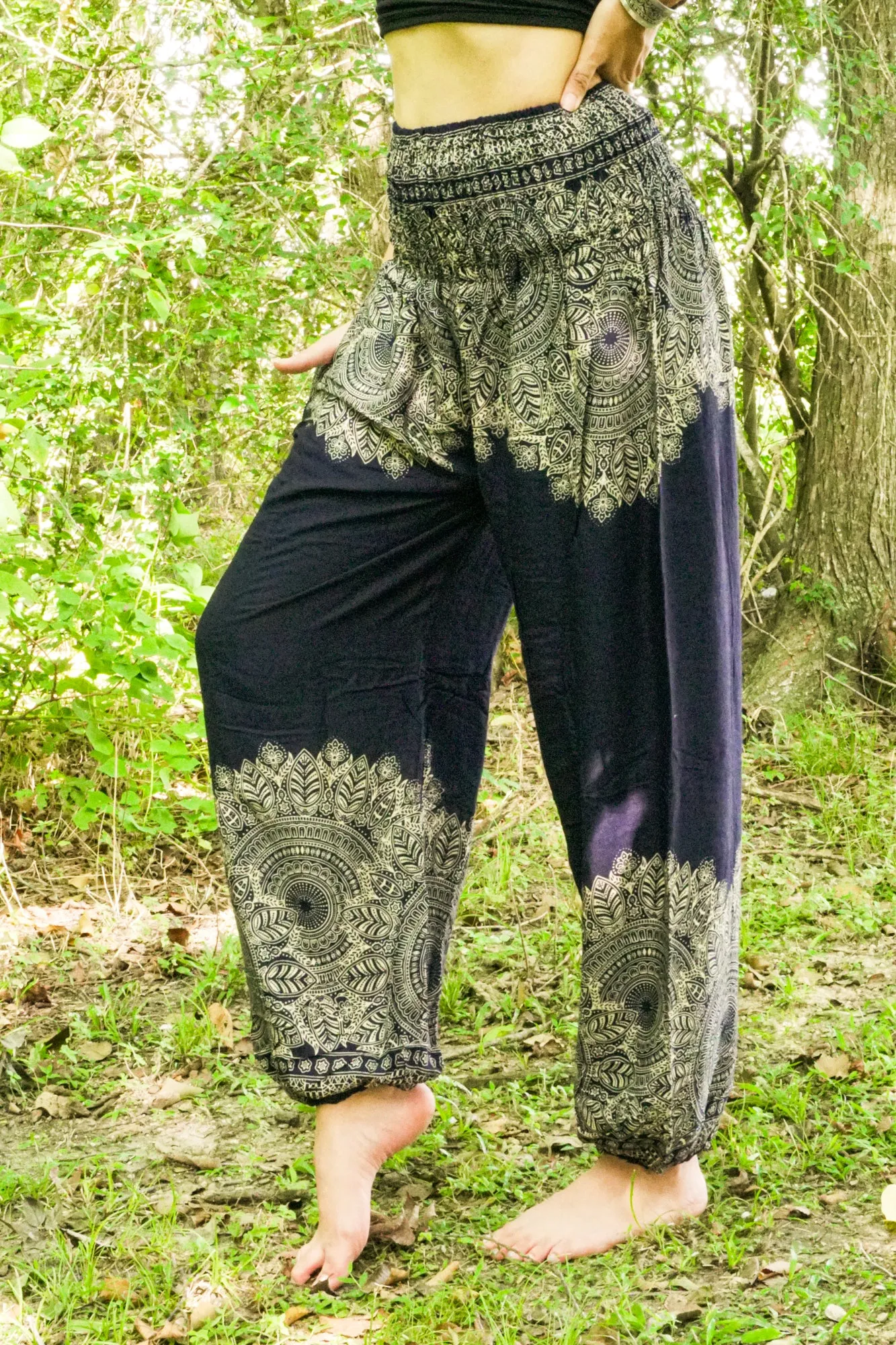 Dark Blue Lotus Bloom Harem Pants