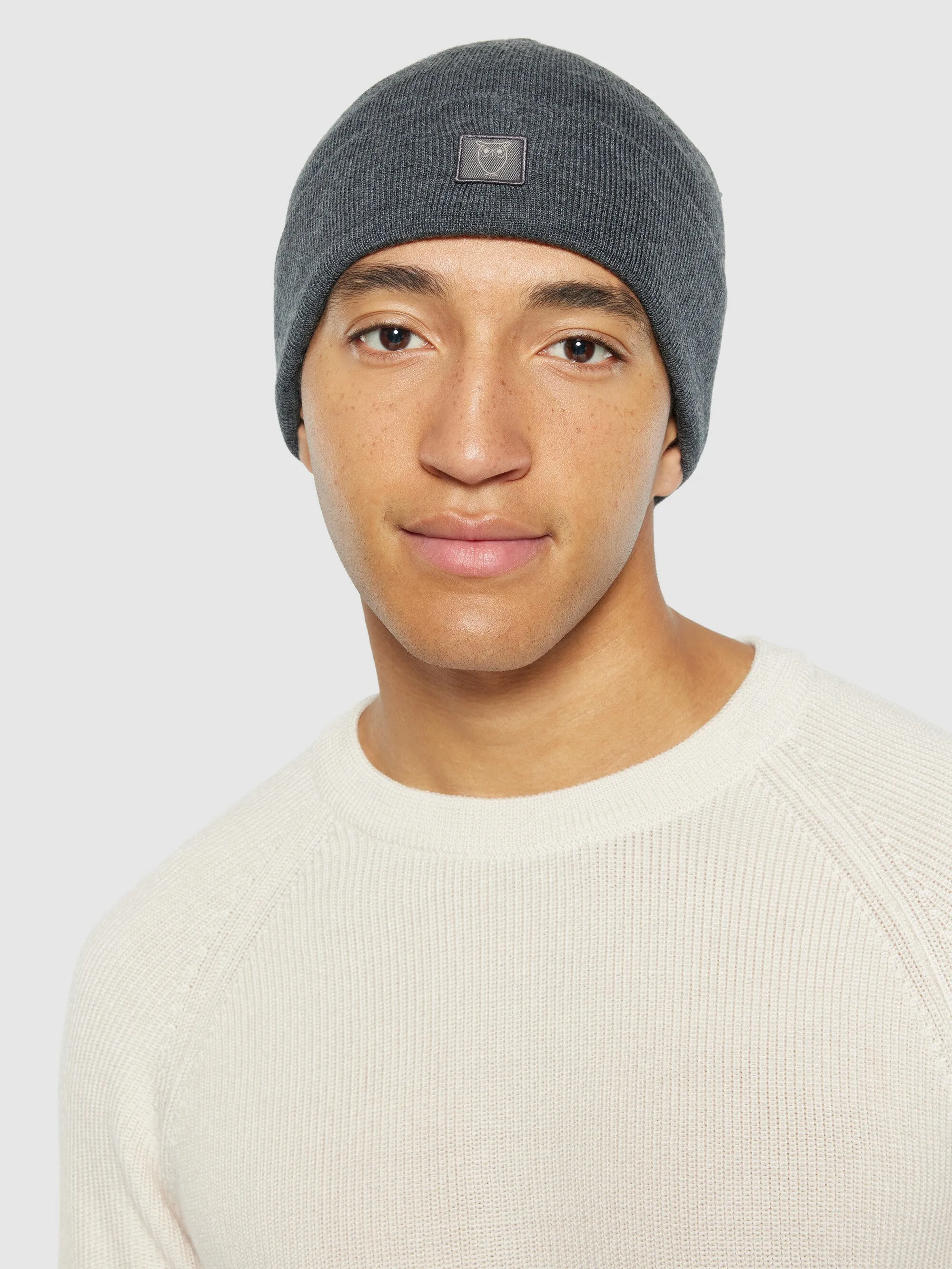 Double layer fine merino wool beanie - RWS - Dark Grey Melange