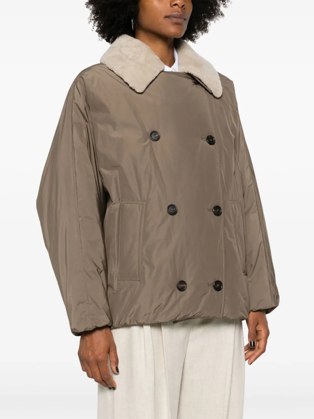 DOWN COAT WITH SHEARLING NECK