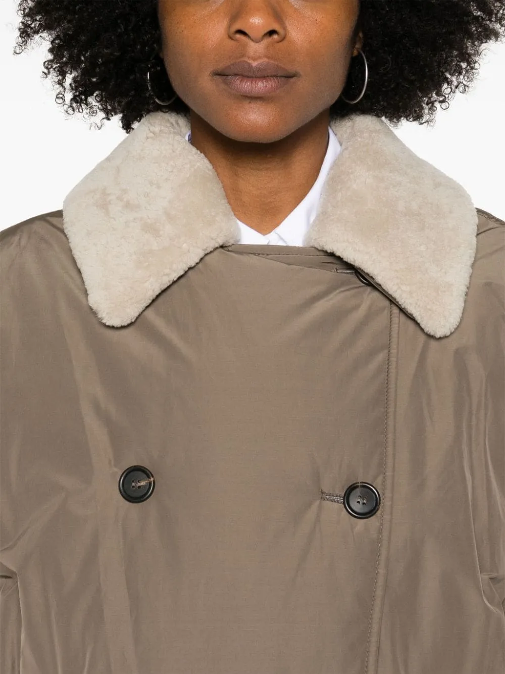 DOWN COAT WITH SHEARLING NECK