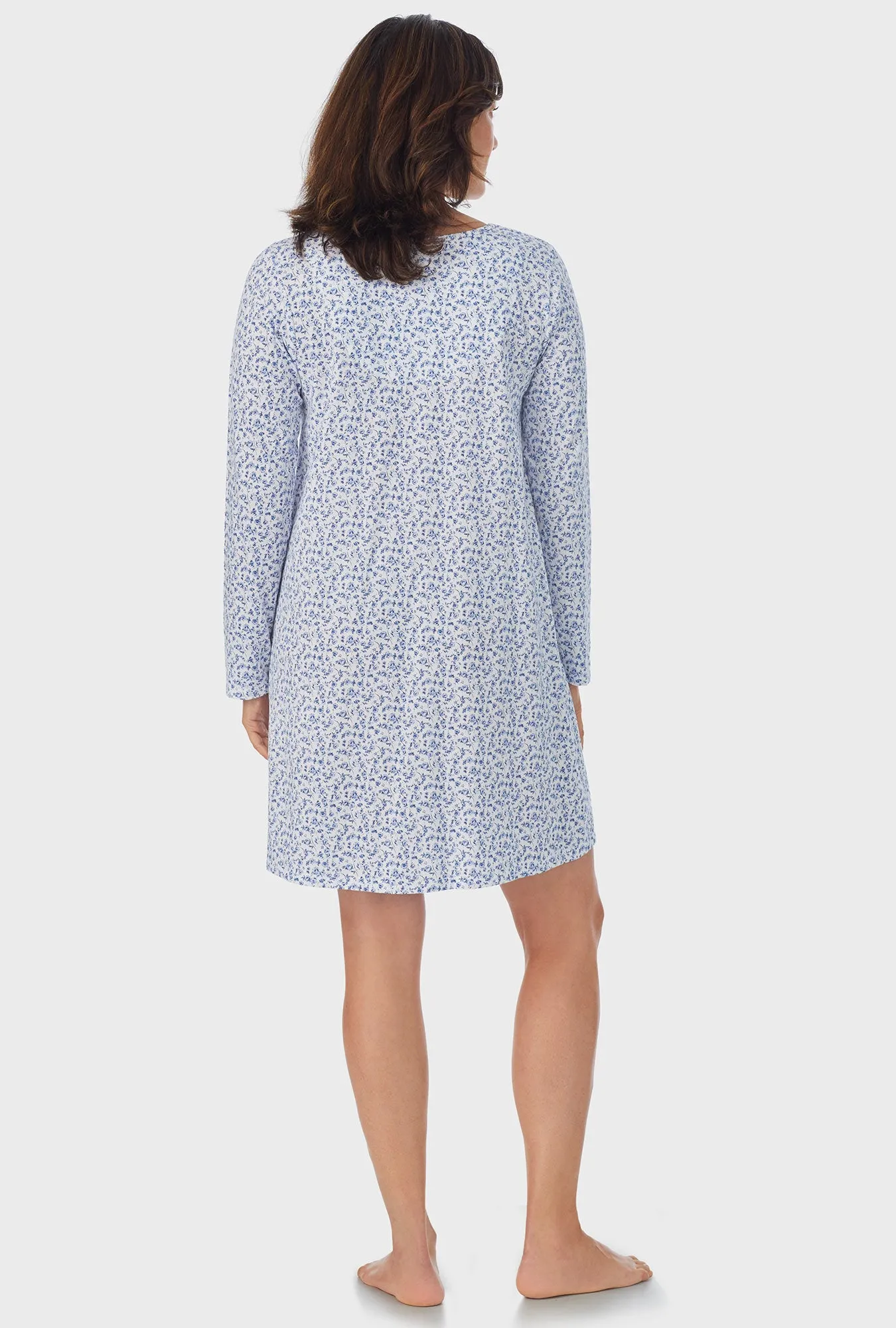 Dusty Blue Tossed Roses Long Sleeve Nightgown