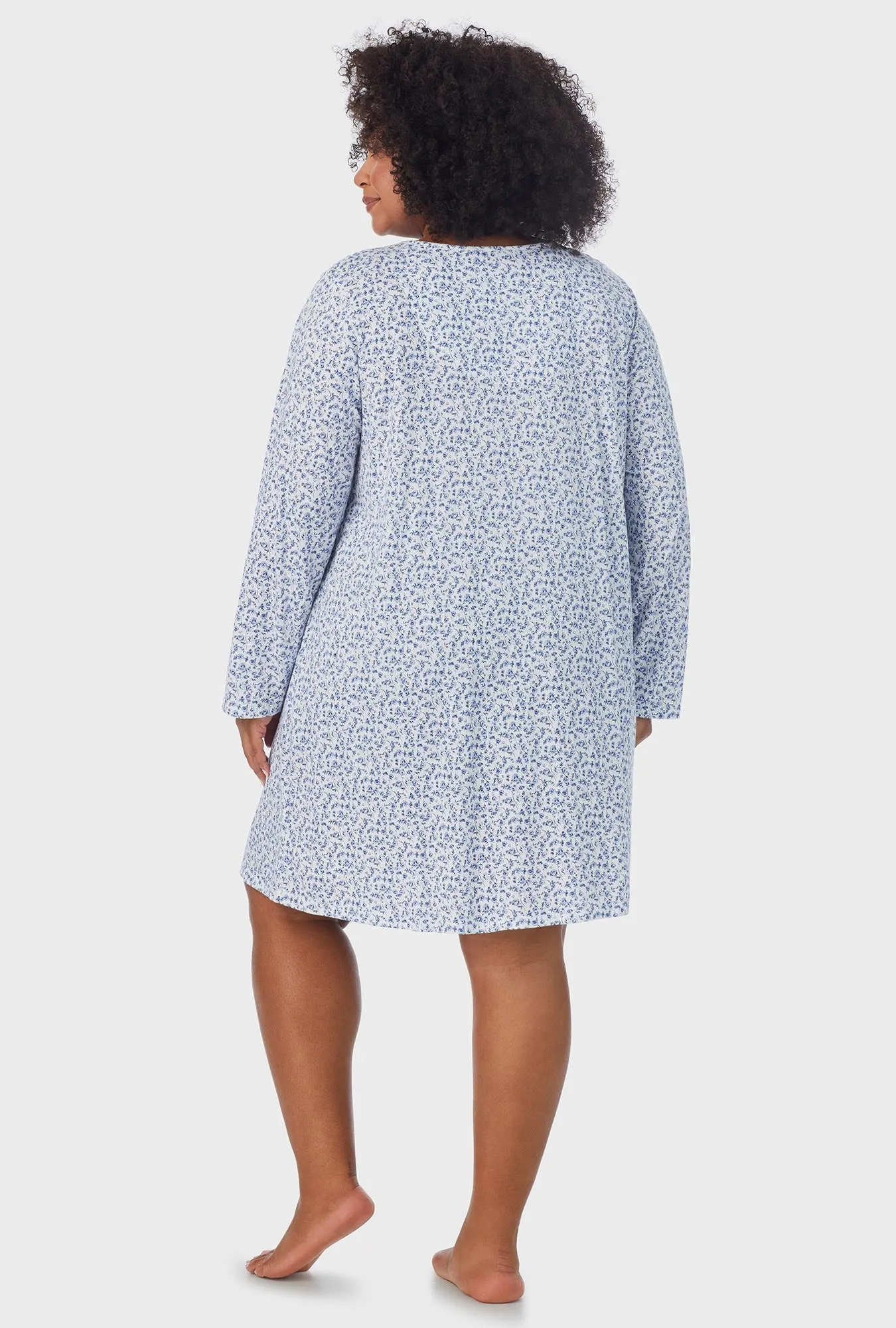 Dusty Blue Tossed Roses Long Sleeve Nightgown