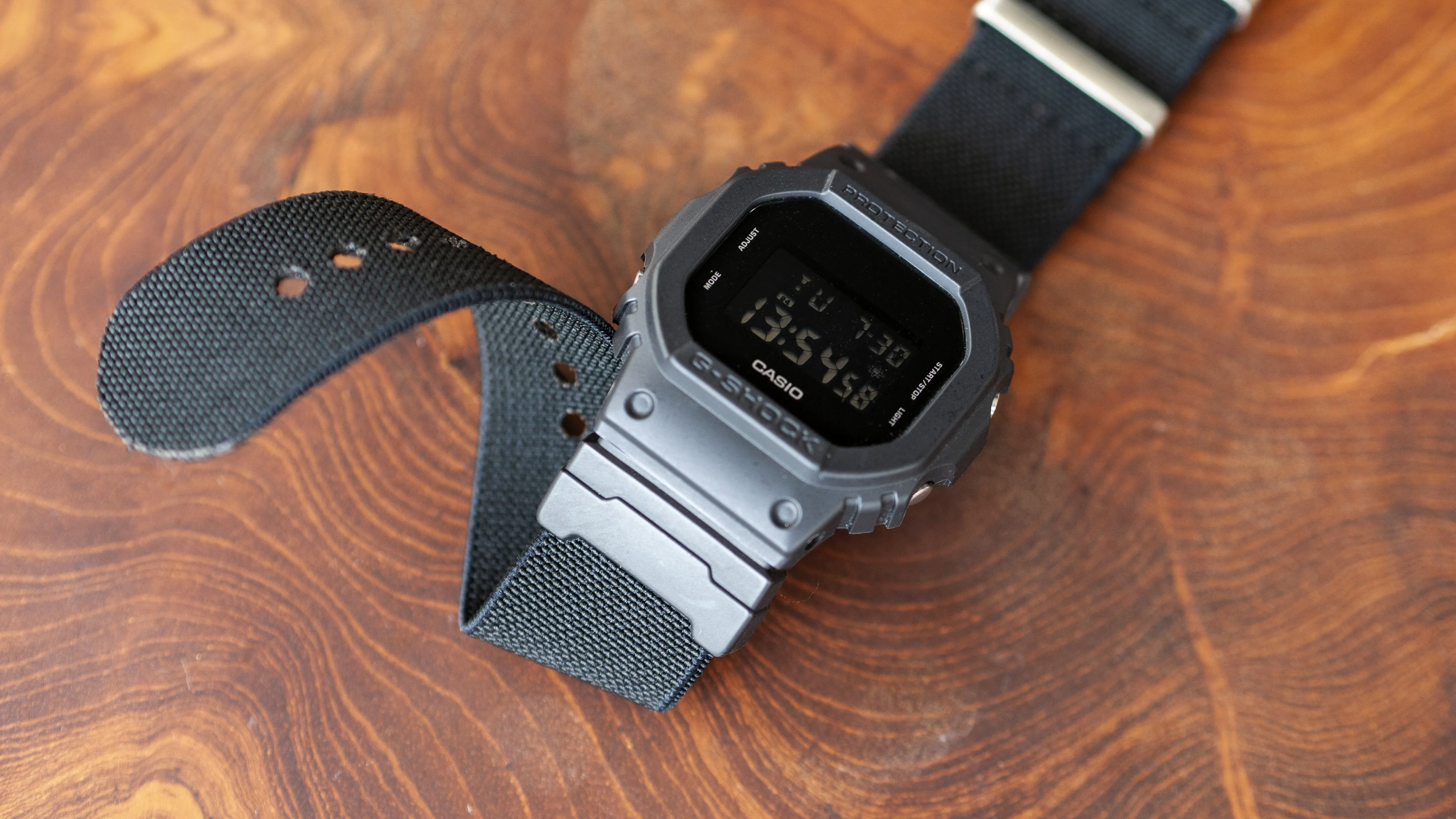 Elastic Nylon Coal Black Watch Strap with G-Shock Compatible Adapter and Spring Bar Tool