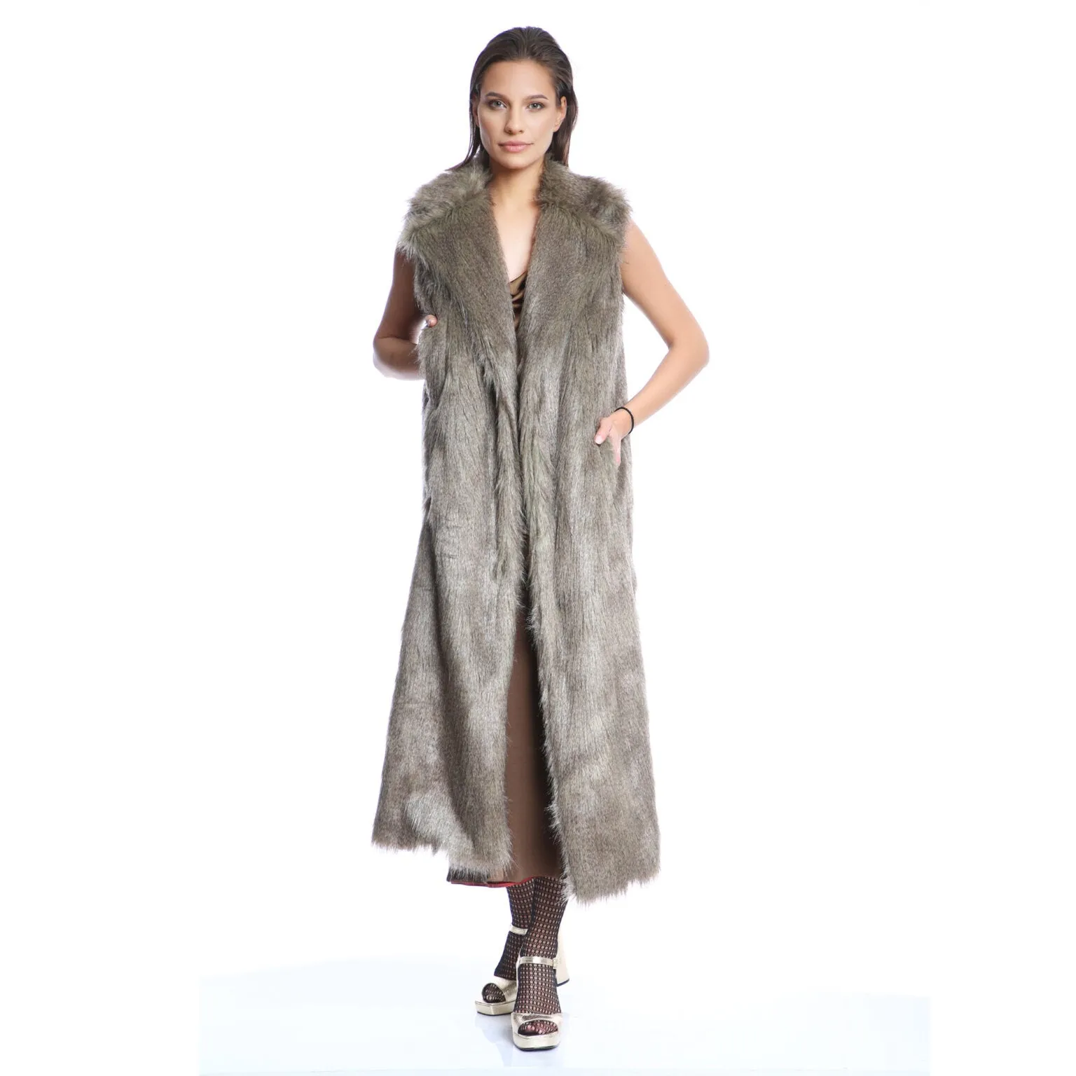 Faux Fur Long Coat & Vest