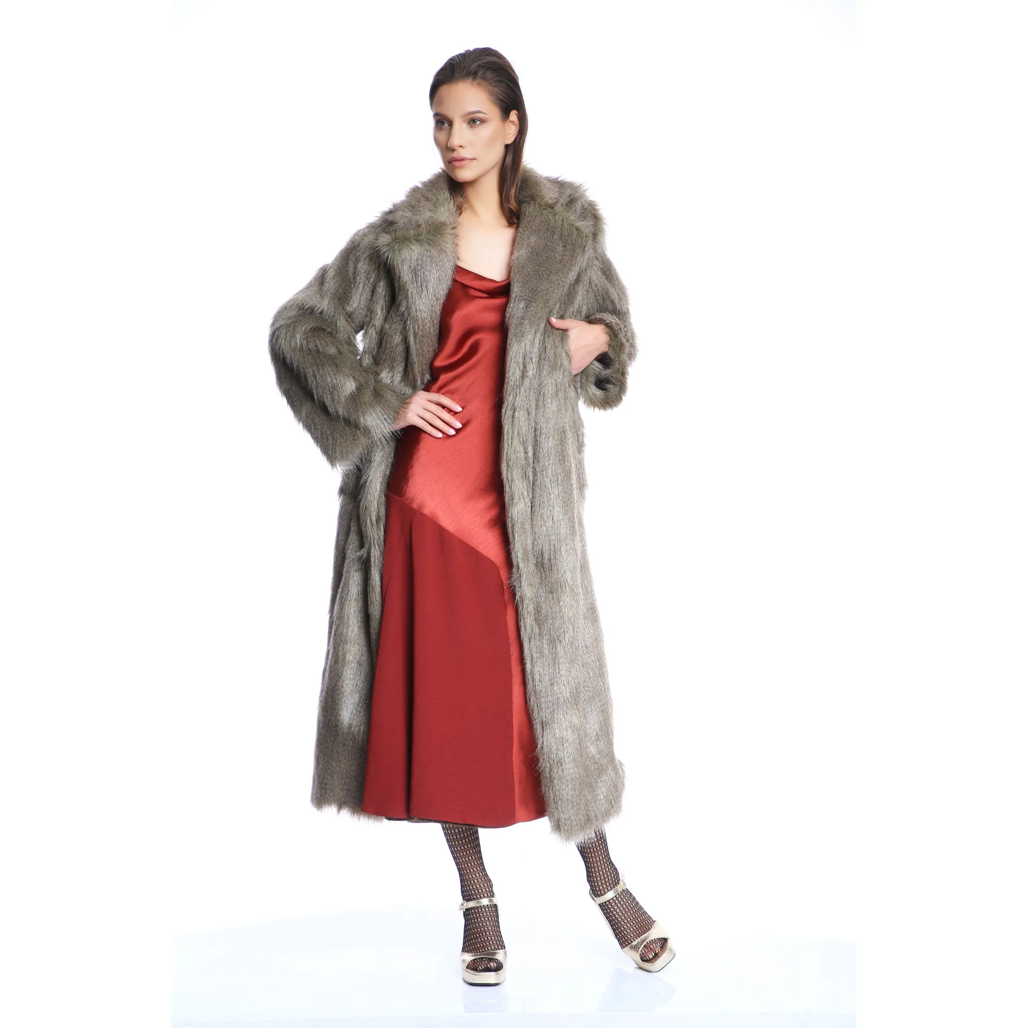 Faux Fur Long Coat & Vest