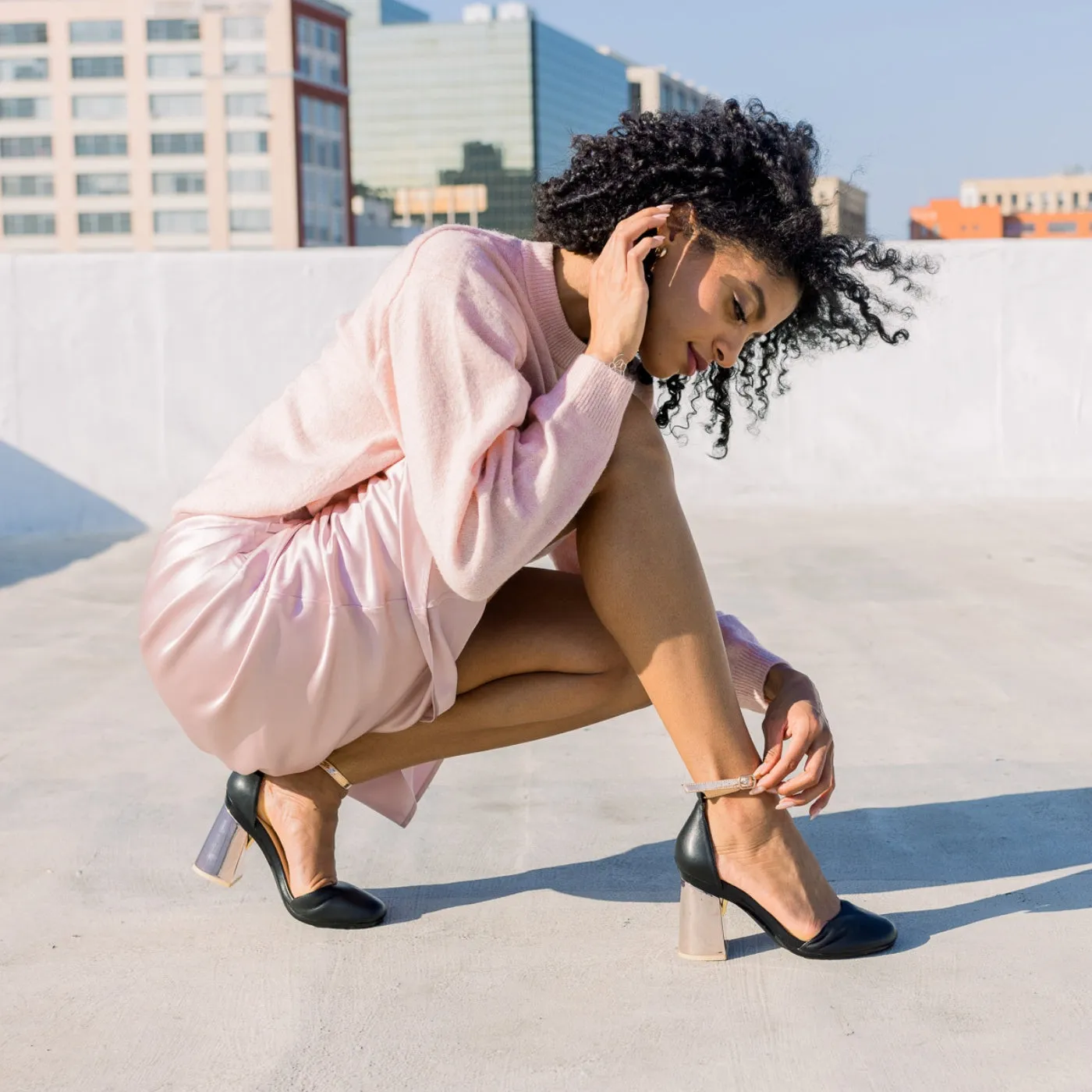 Flare Block Heel Kit 3 Rose Gold Metallic