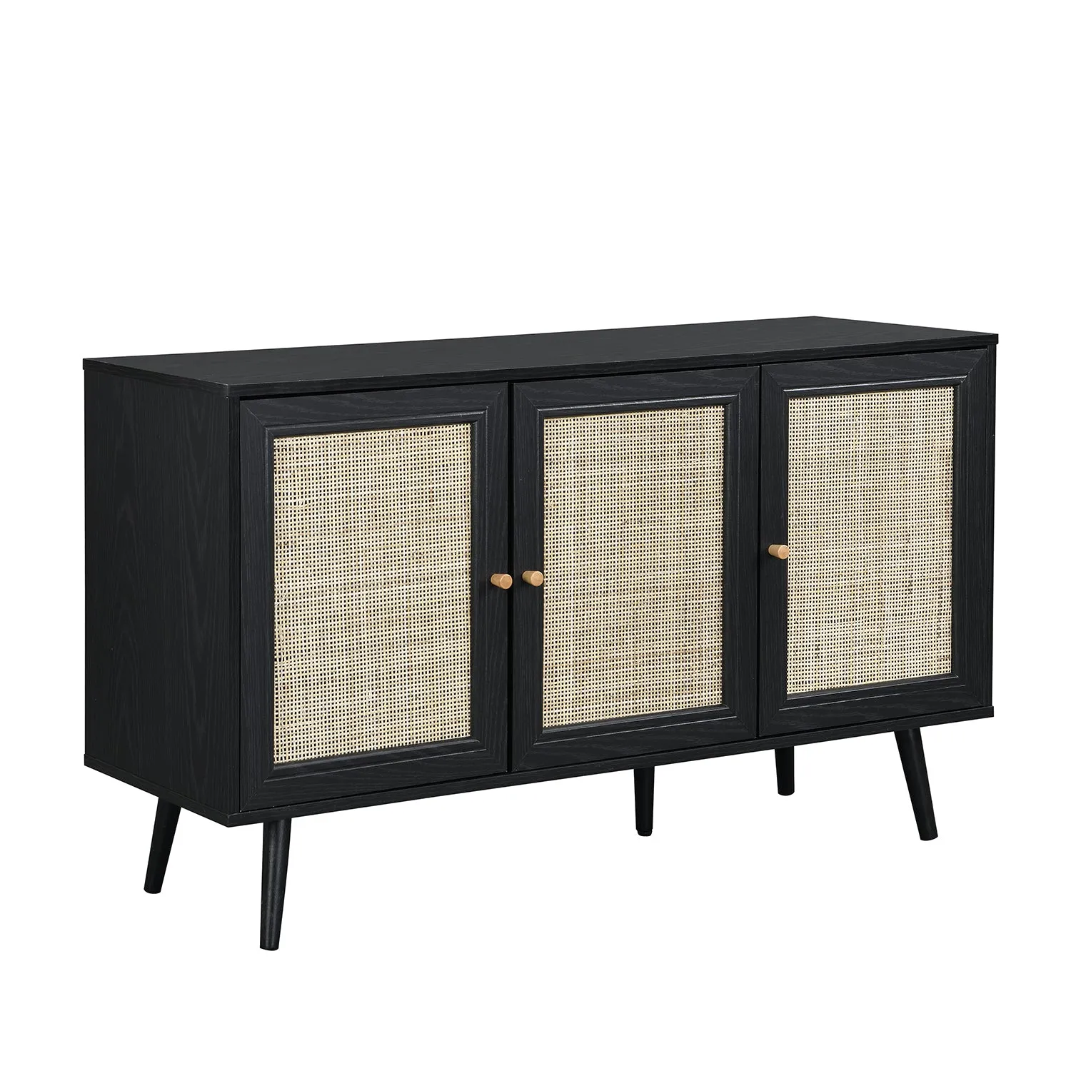 Frances Woven Rattan 3-Door Sideboard, Black